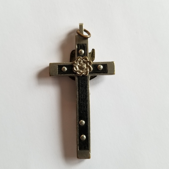 Relisted - Vintage Skull of Adam Pectoral Cross Pendant black silver tone - Picture 4 of 9